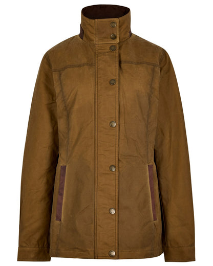 Ochre coloured Dubarry Mountrath Waxed Jacket on white background 