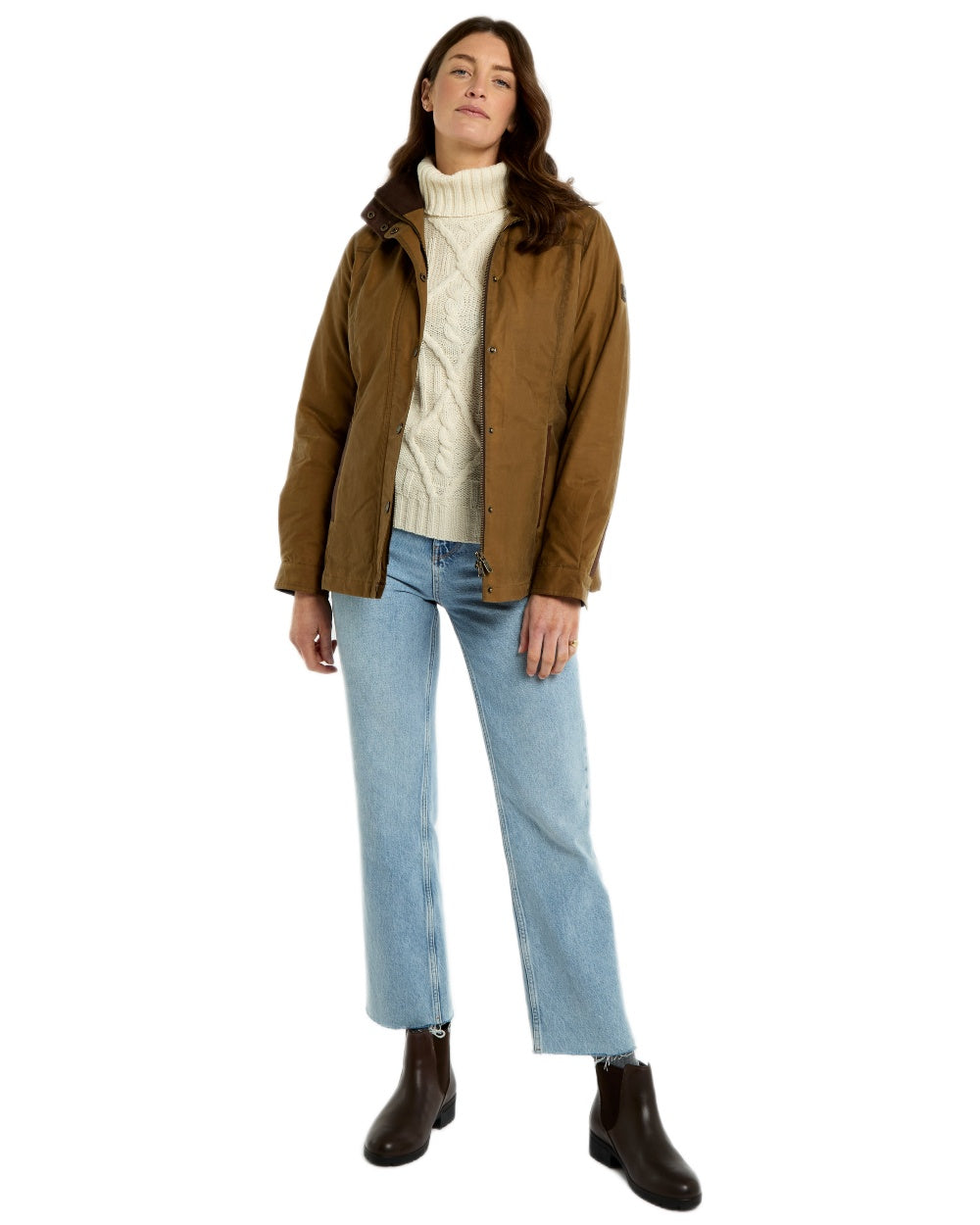 Ochre coloured Dubarry Mountrath Waxed Jacket on white background 