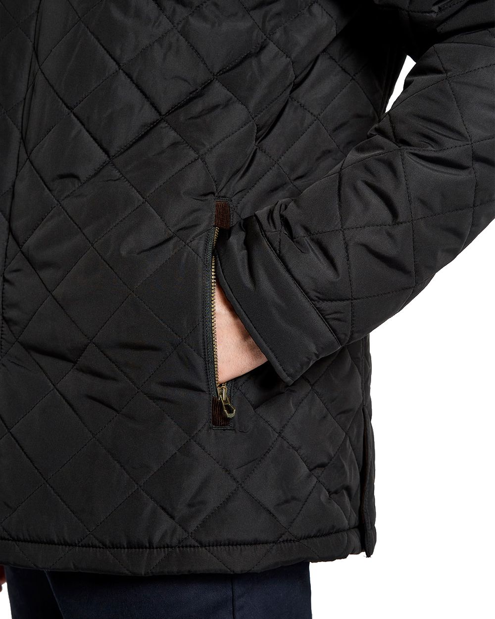 Black coloured Dubarry Mountusher Quilted Jacket on white background 