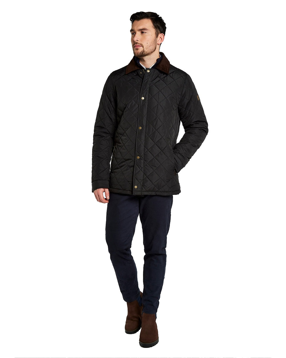 Black coloured Dubarry Mountusher Quilted Jacket on white background 