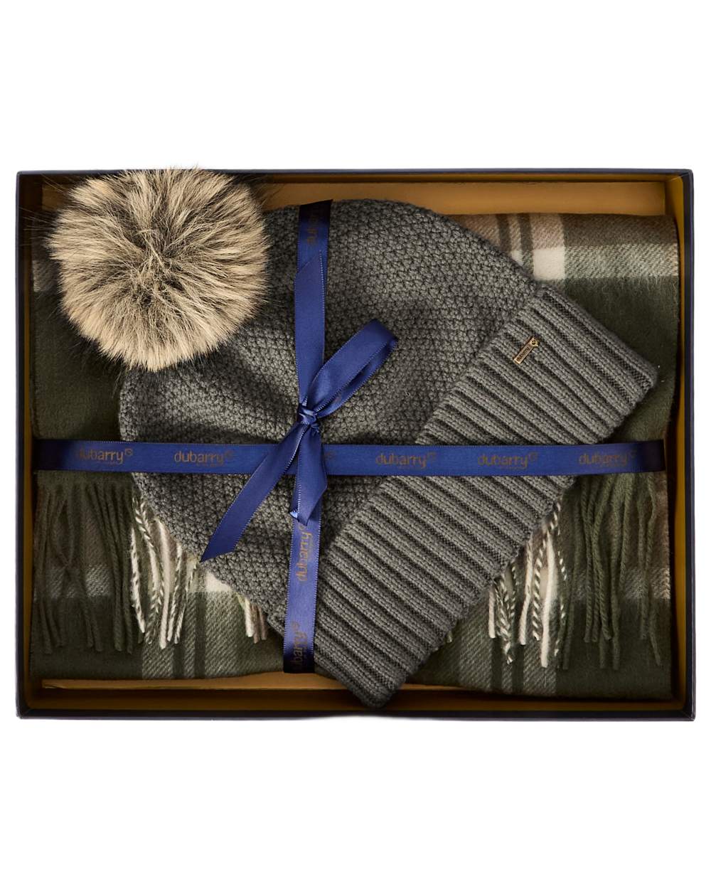 Dusky Green coloured Dubarry Newbawn Hat And Scarf Gift Set on white background 