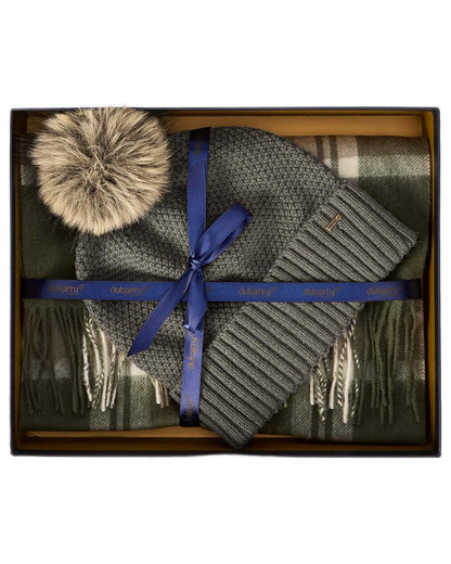 Dusky Green coloured Dubarry Newbawn Hat And Scarf Gift Set on white background 