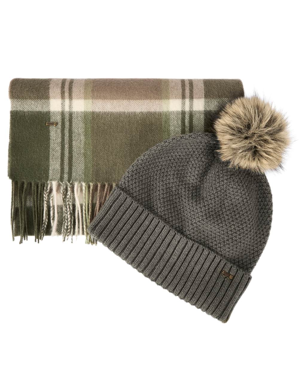 Dusky Green coloured Dubarry Newbawn Hat And Scarf Gift Set on white background 