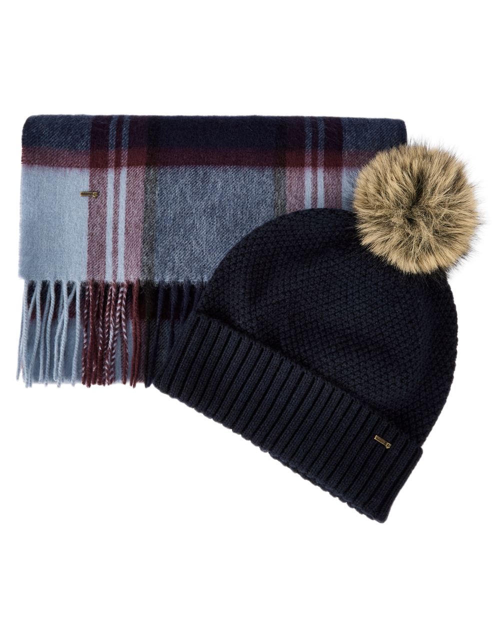 Navy coloured Dubarry Newbawn Hat And Scarf Gift Set on white background 