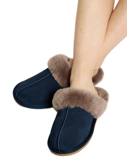French Navy Coloured Dubarry Rockmill Slip On Slippers On A White Background 