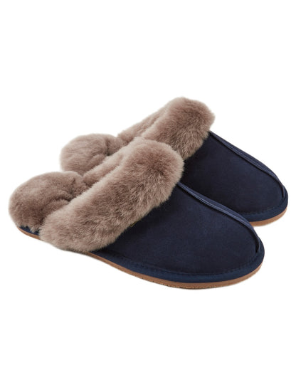 French Navy Coloured Dubarry Rockmill Slip On Slippers On A White Background 