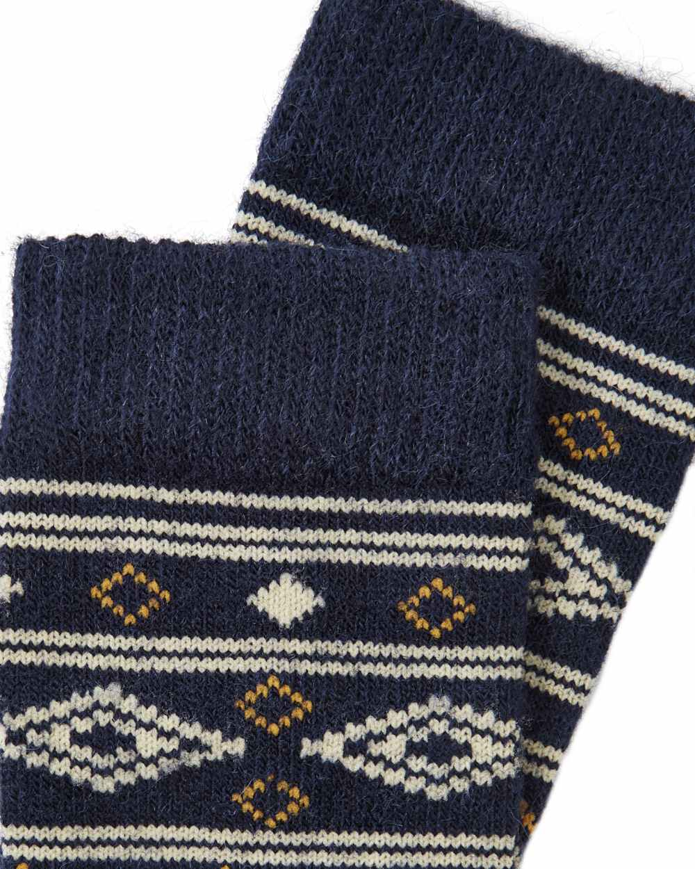 Navy Coloured Dubarry Rolestown Fair Isle Alpaca Socks on white background 
