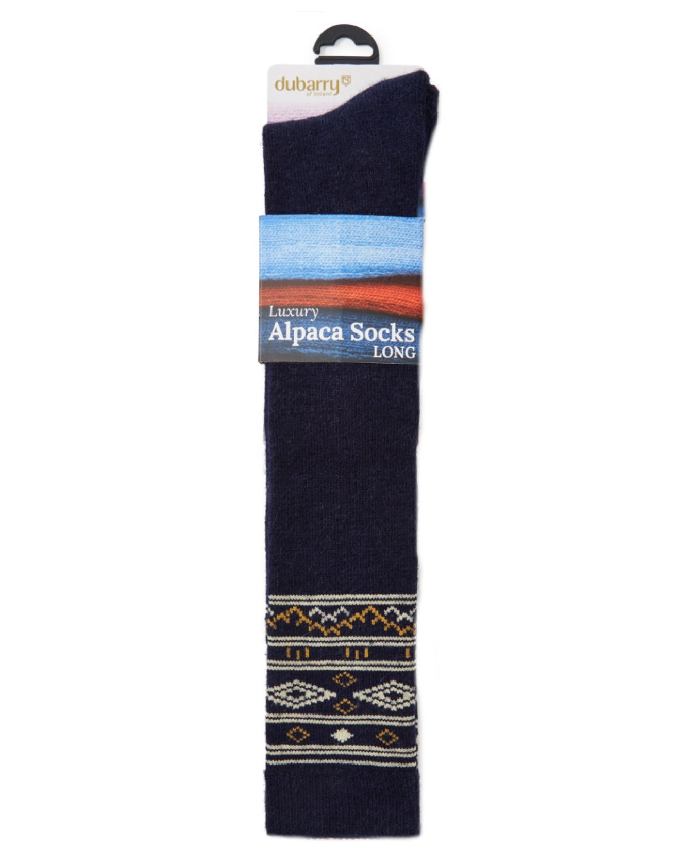 Navy Coloured Dubarry Rolestown Fair Isle Alpaca Socks on white background 
