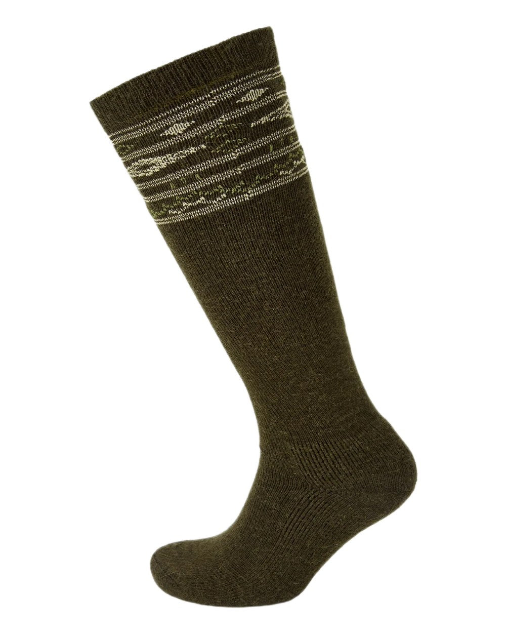 Olive Coloured Dubarry Rolestown Fair Isle Alpaca Socks on white background 