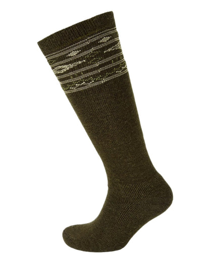 Olive Coloured Dubarry Rolestown Fair Isle Alpaca Socks on white background 