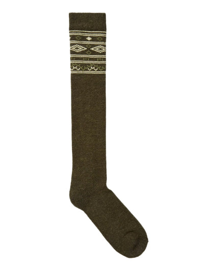 Olive Coloured Dubarry Rolestown Fair Isle Alpaca Socks on white background 