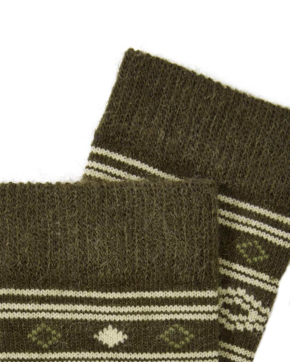 Olive Coloured Dubarry Rolestown Fair Isle Alpaca Socks on white background 