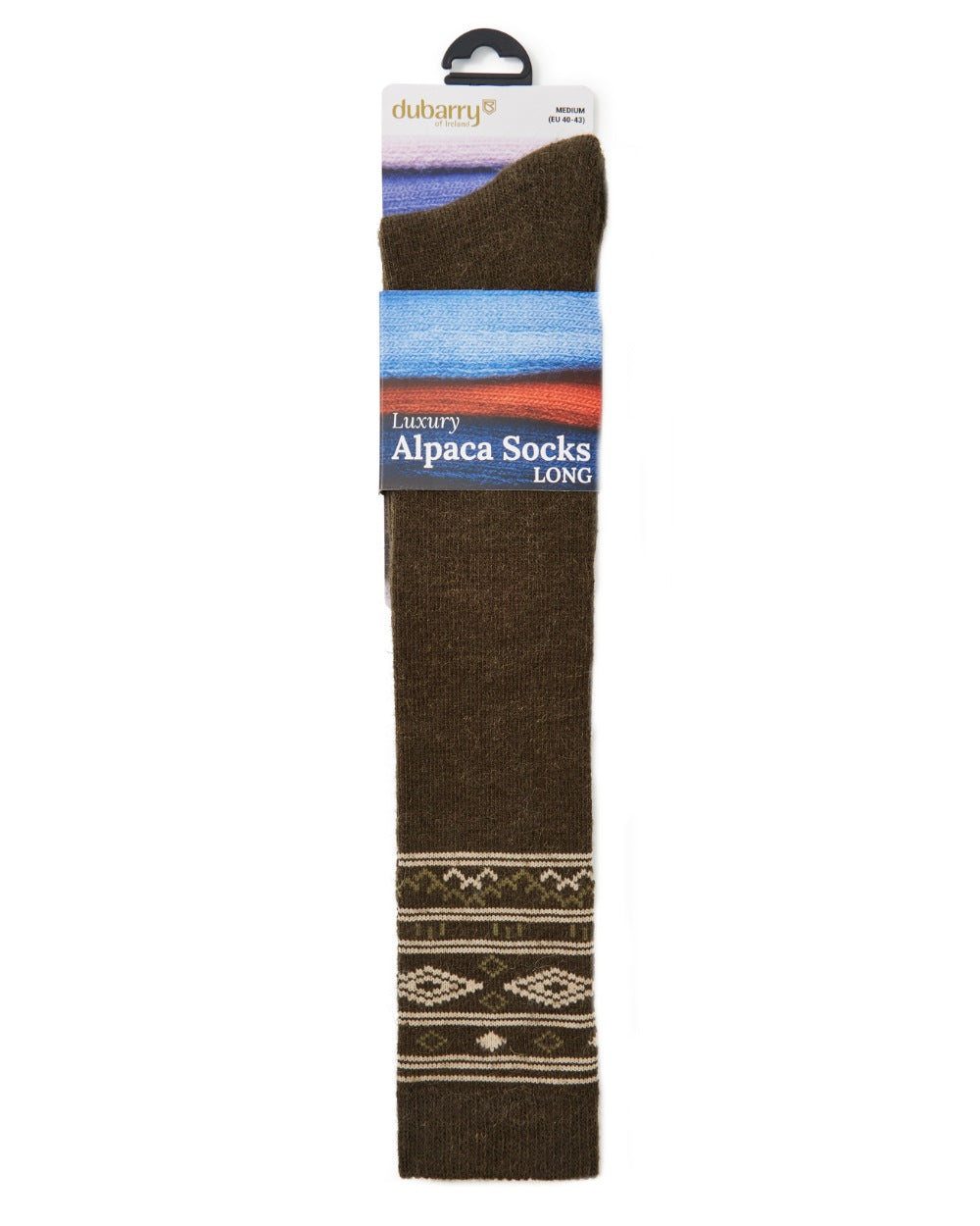 Olive Coloured Dubarry Rolestown Fair Isle Alpaca Socks on white background 