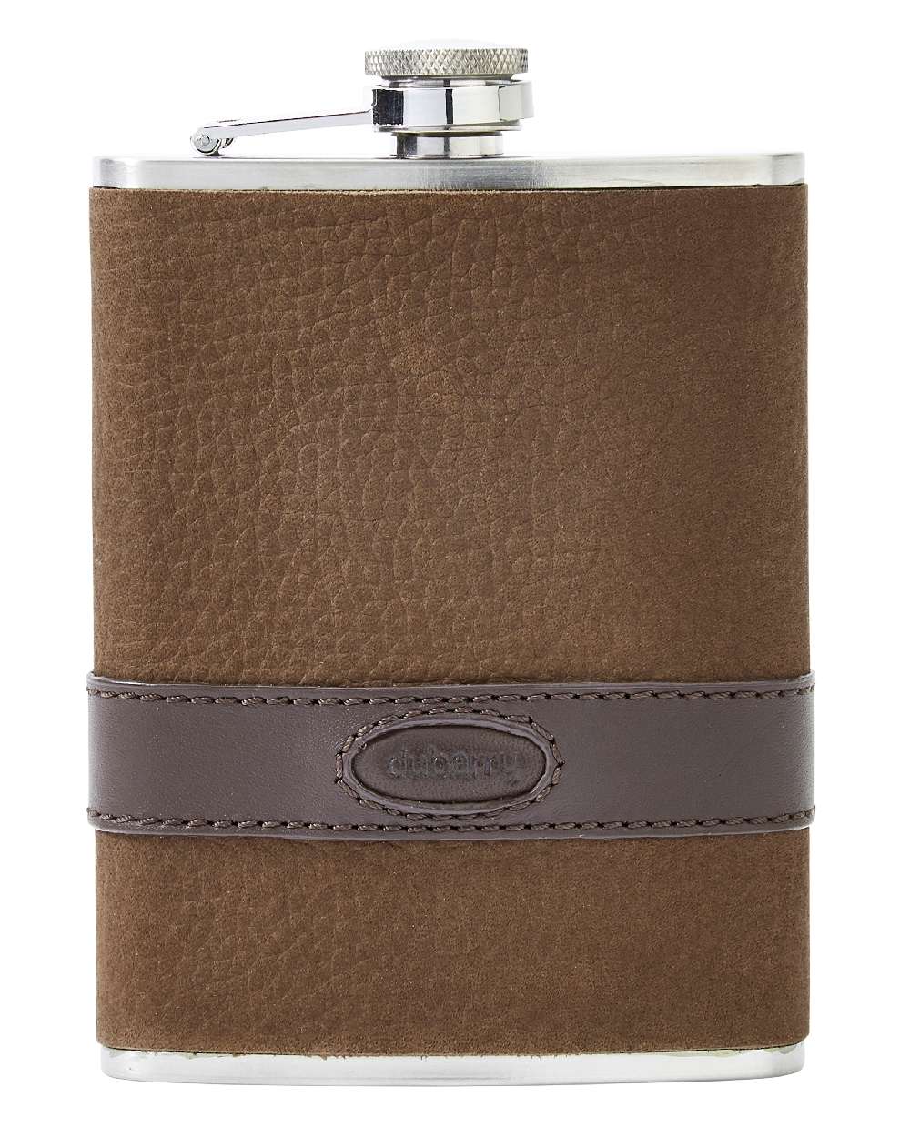 Walnut coloured Dubarry Rugby Hip Flask on white background 