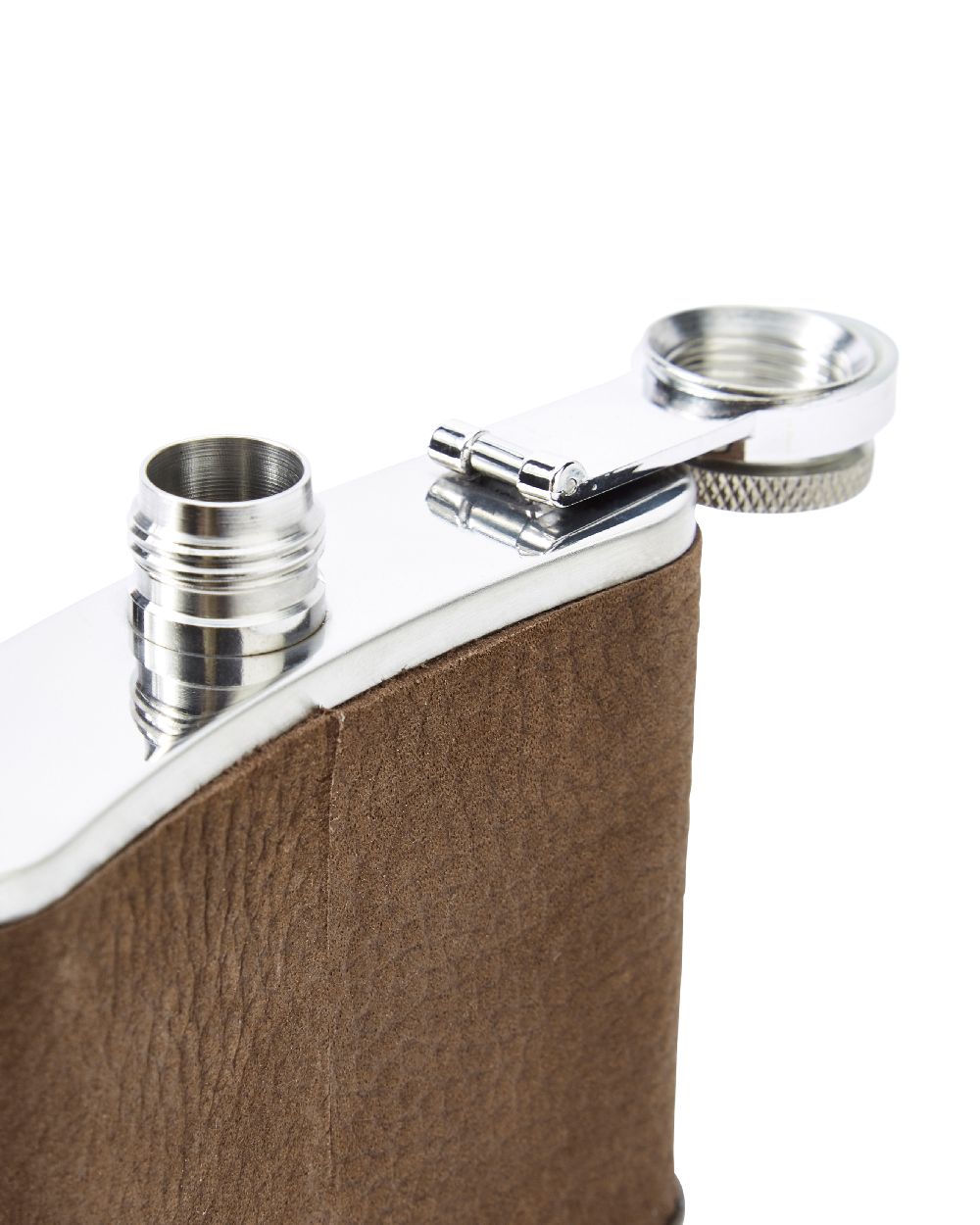 Walnut coloured Dubarry Rugby Hip Flask on white background 