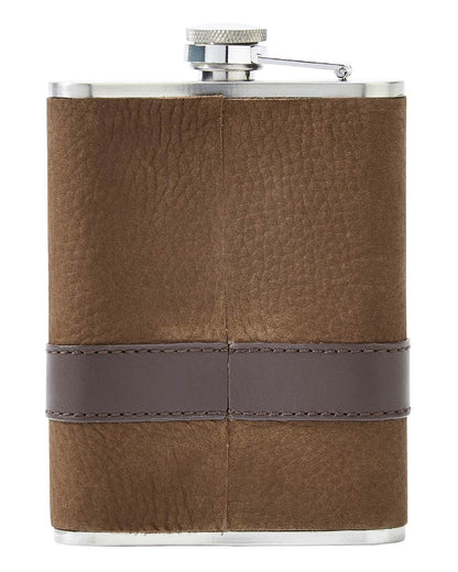 Walnut coloured Dubarry Rugby Hip Flask on white background 