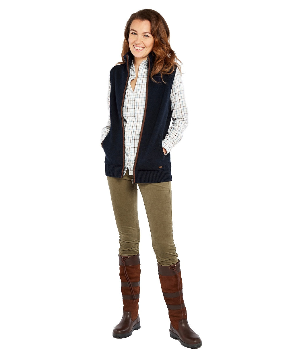 Navy Coloured Dubarry Sheedy Knit Bodywarmer on white background 