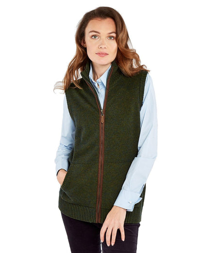 Olive Coloured Dubarry Sheedy Knit Bodywarmer on white background 