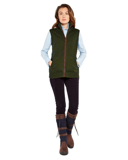 Olive Coloured Dubarry Sheedy Knit Bodywarmer on white background 