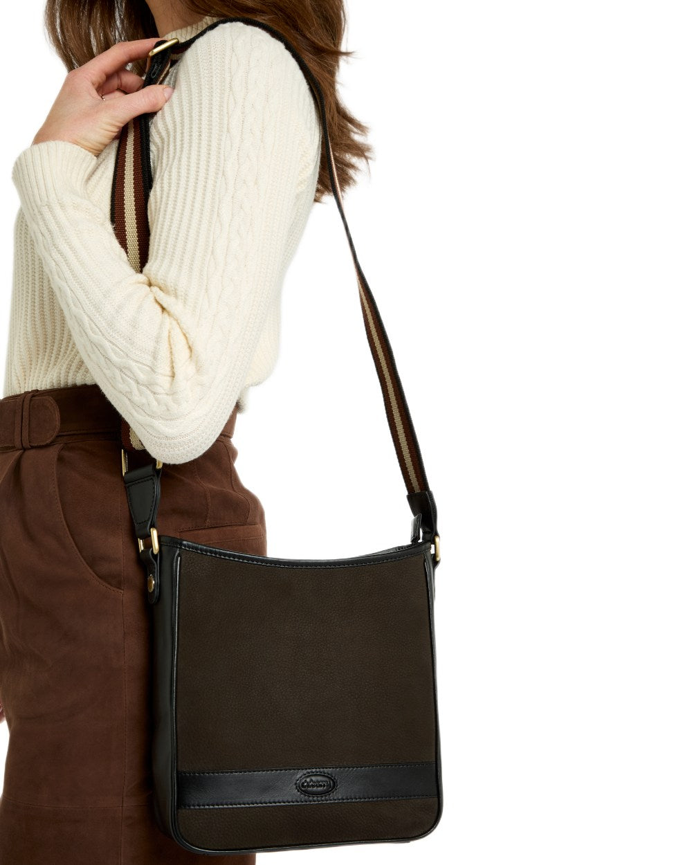 Black coloured Dubarry Tullyfern Suede And Leather Handbag on white background 
