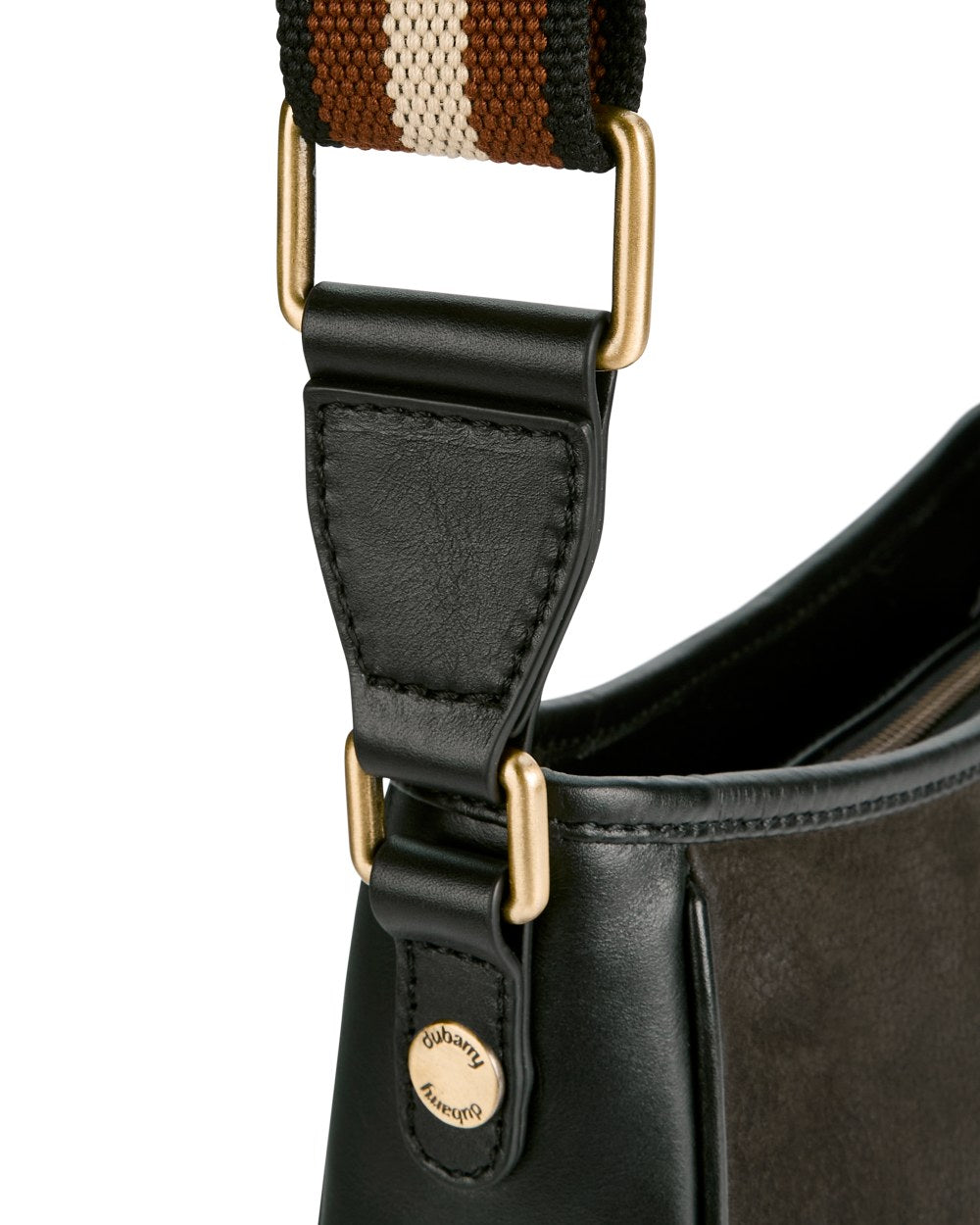 Black coloured Dubarry Tullyfern Suede And Leather Handbag on white background 