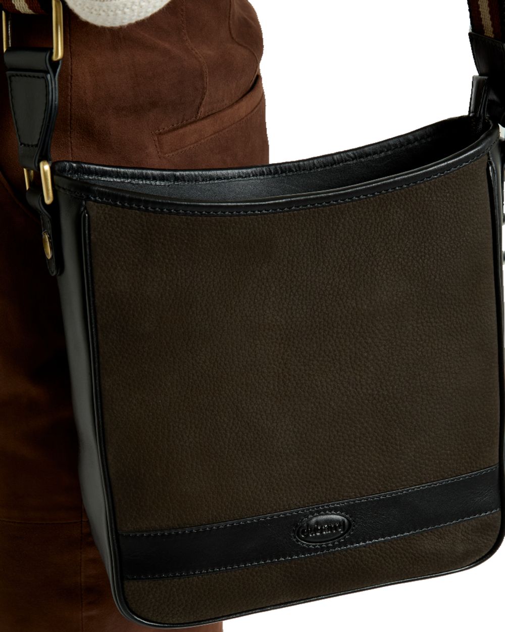 Black coloured Dubarry Tullyfern Suede And Leather Handbag on white background 