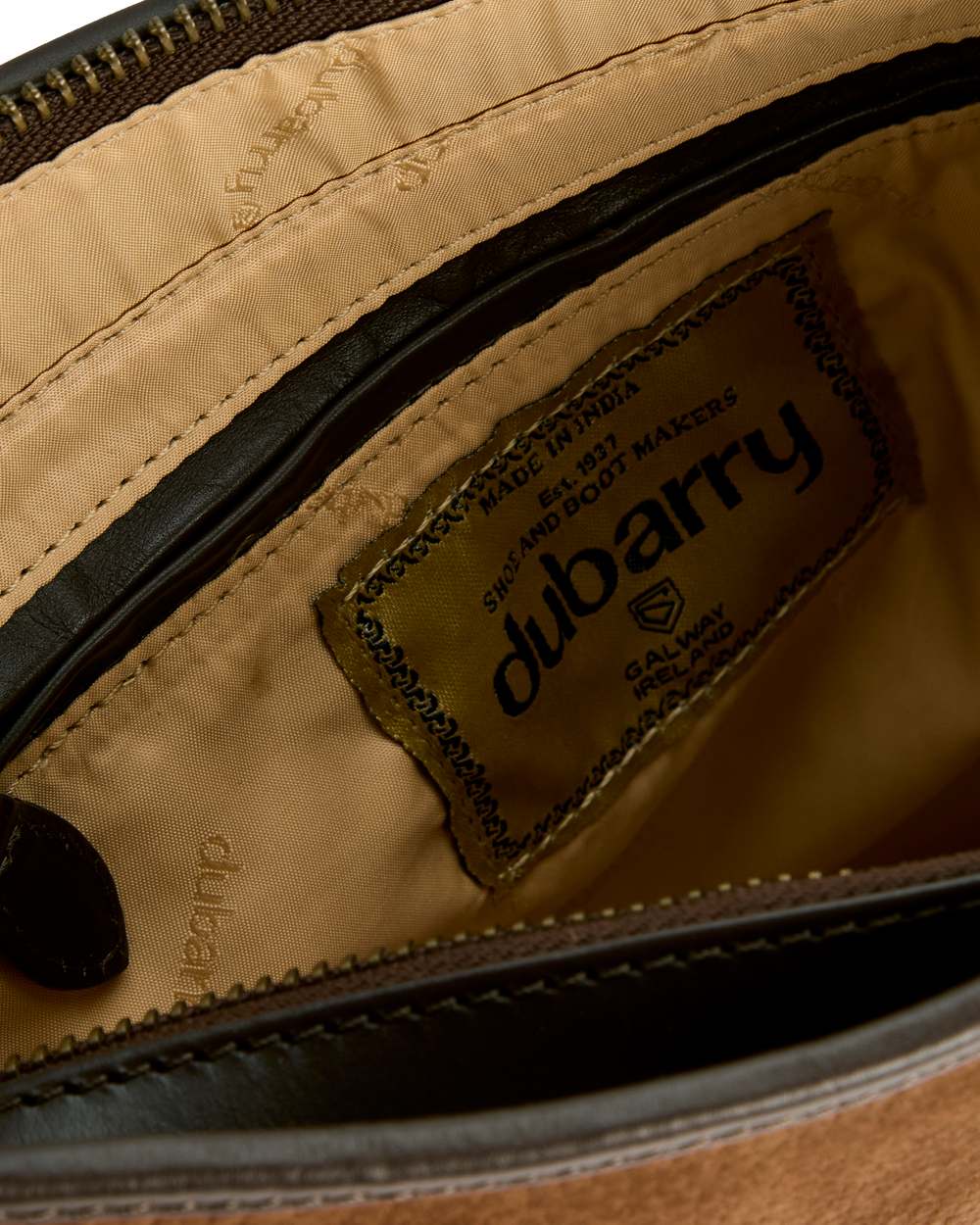Walnut coloured Dubarry Tullyfern Suede And Leather Handbag on white background 