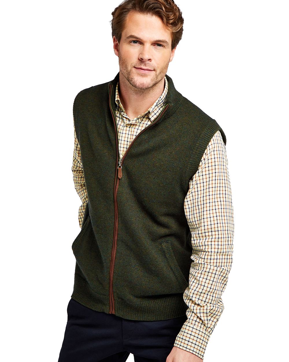 Olive Coloured Dubarry Upperwood Bodywarmer on white background 