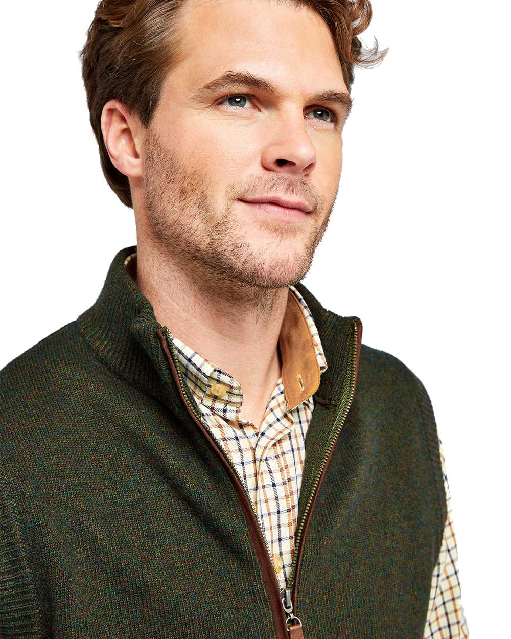 Olive Coloured Dubarry Upperwood Bodywarmer on white background 