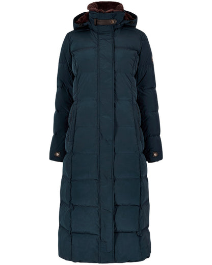 Navy Coloured Dubarry Womens Aldborough Full Length Down Jacket on white background 