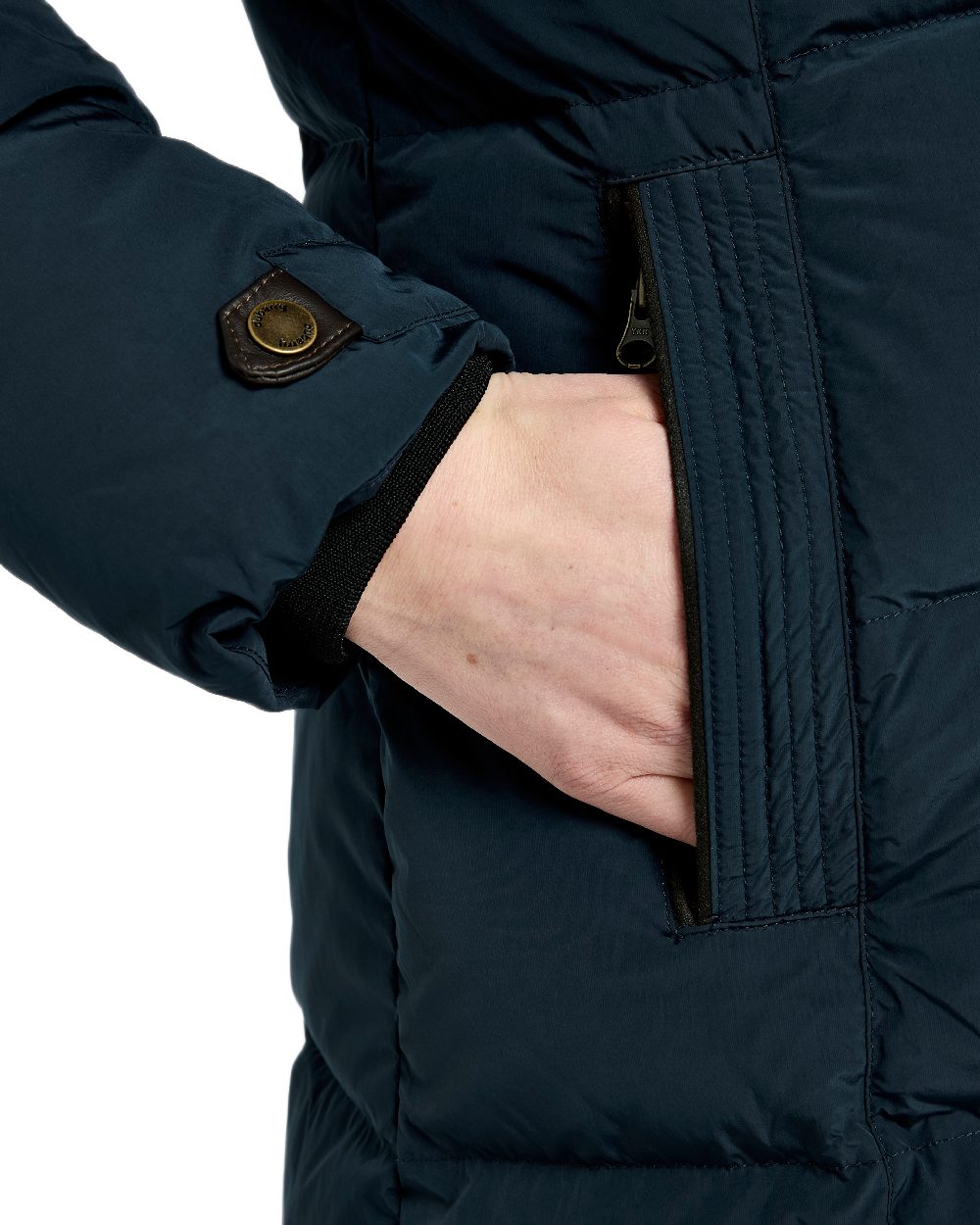 Navy Coloured Dubarry Womens Aldborough Full Length Down Jacket on white background 