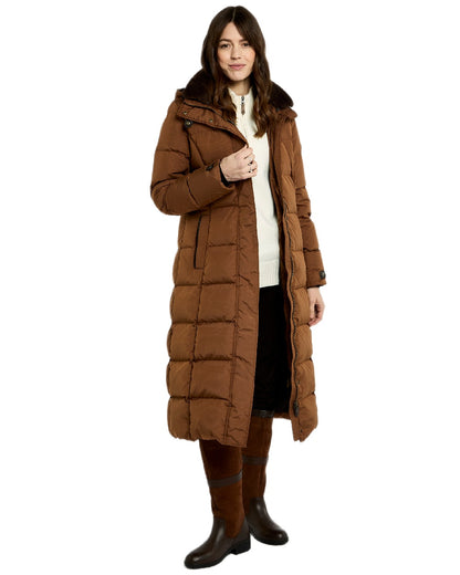 Russet Coloured Dubarry Womens Aldborough Full Length Down Jacket on white background 