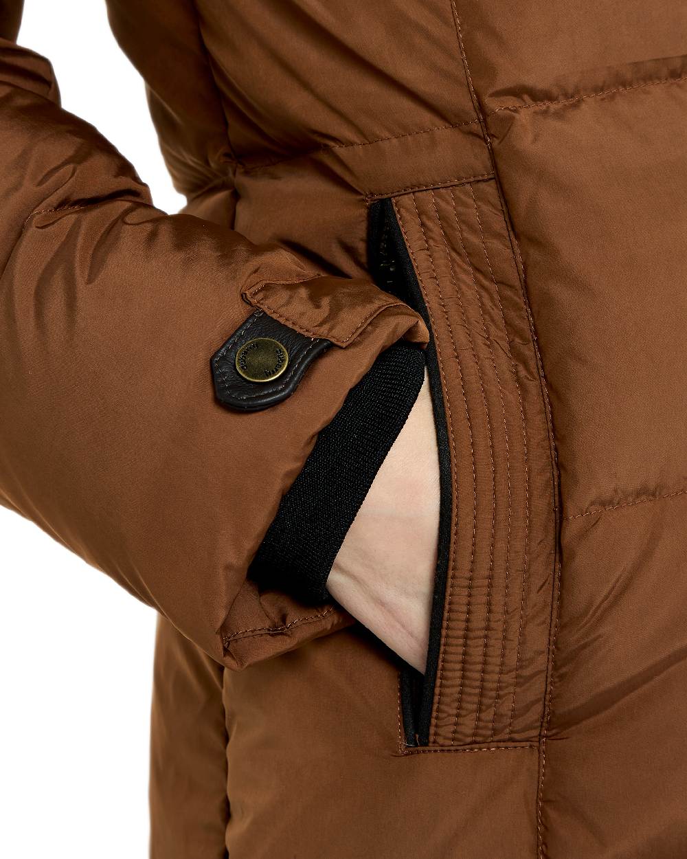 Russet Coloured Dubarry Womens Aldborough Full Length Down Jacket on white background 