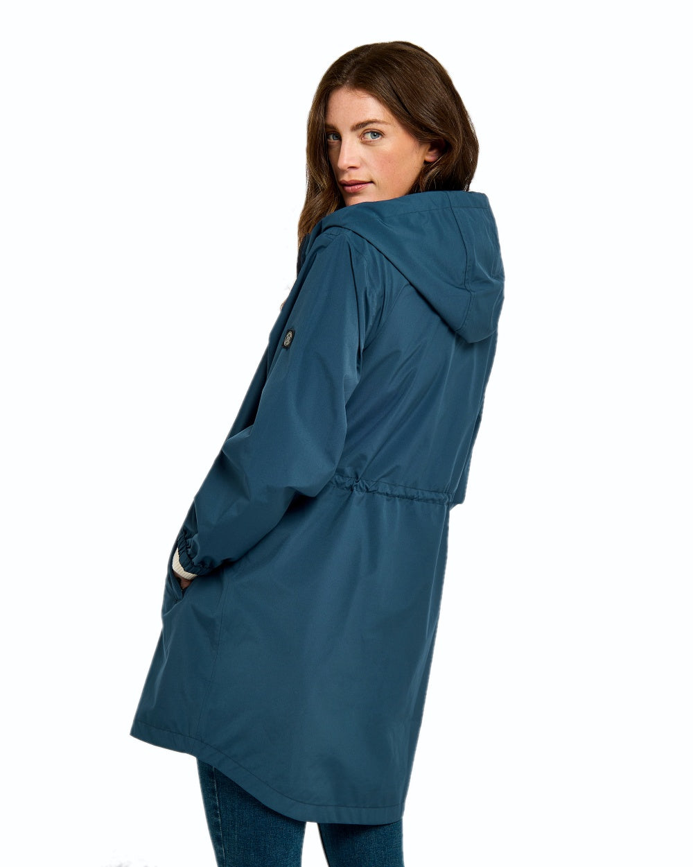 Atlantic coloured Dubarry Womens Brookside Hooded Rain Mac on white background 