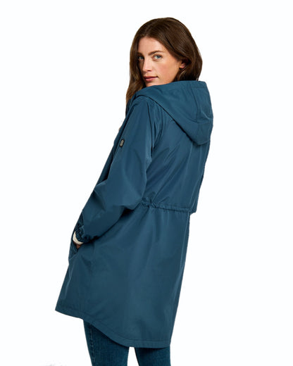 Atlantic coloured Dubarry Womens Brookside Hooded Rain Mac on white background 