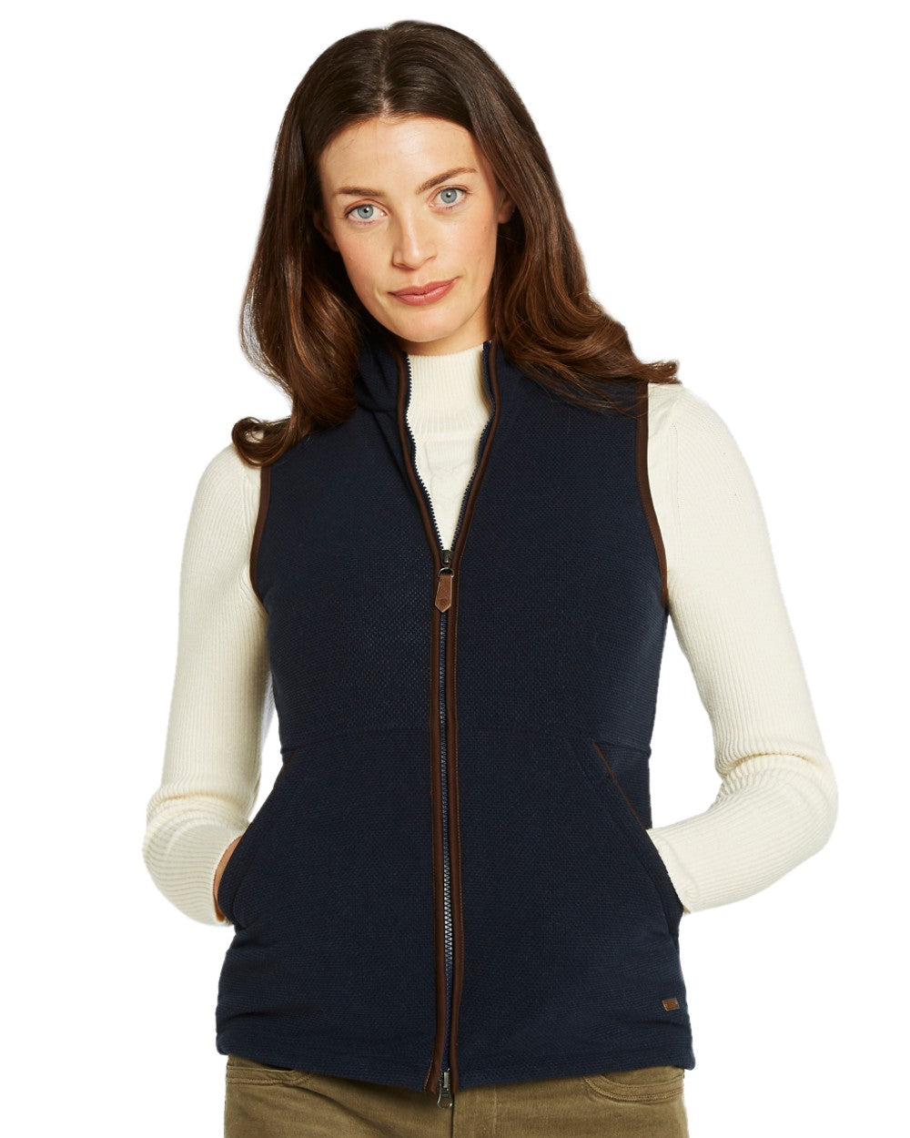 Navy Coloured Dubarry Womens Carbury Fleece Gilet on white background 