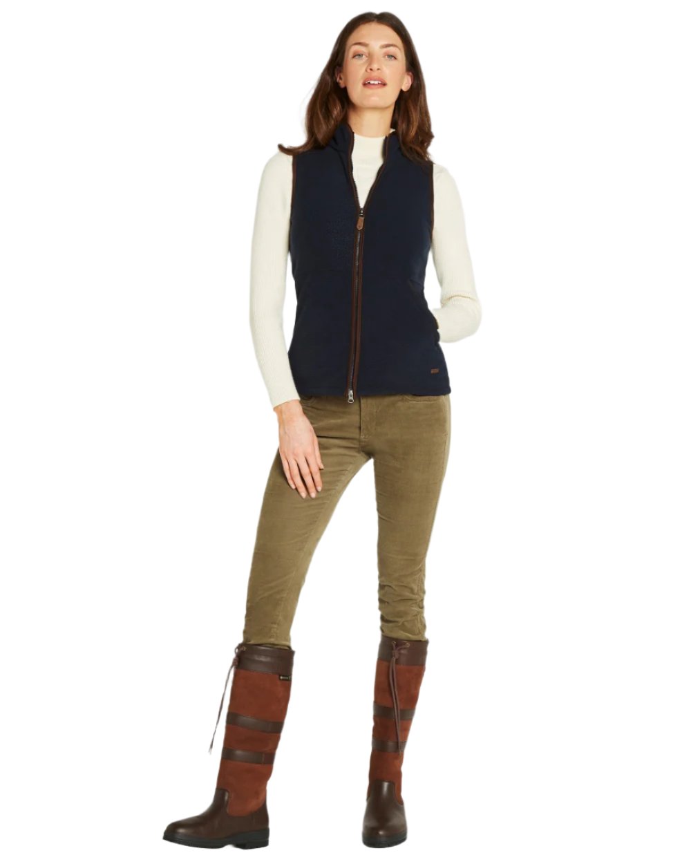 Navy Coloured Dubarry Womens Carbury Fleece Gilet on white background 