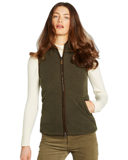 Olive Coloured Dubarry Womens Carbury Fleece Gilet on white background 