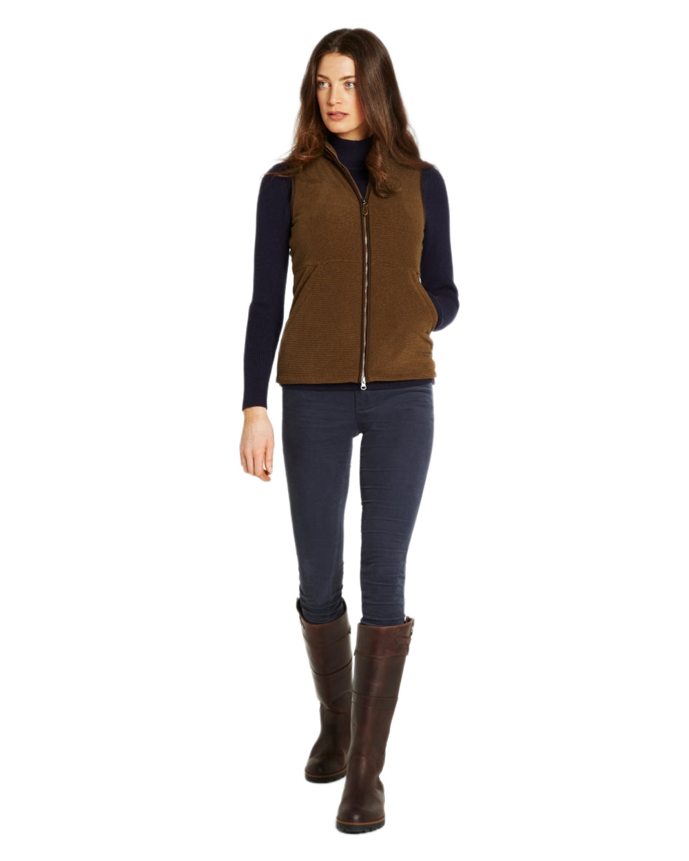 Walnut Coloured Dubarry Womens Carbury Fleece Gilet on white background 