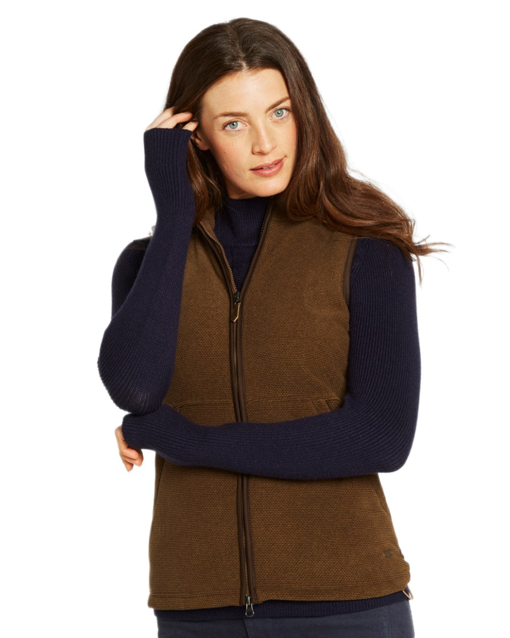 Walnut Coloured Dubarry Womens Carbury Fleece Gilet on white background 