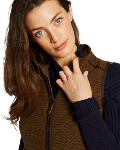 Walnut Coloured Dubarry Womens Carbury Fleece Gilet on white background 