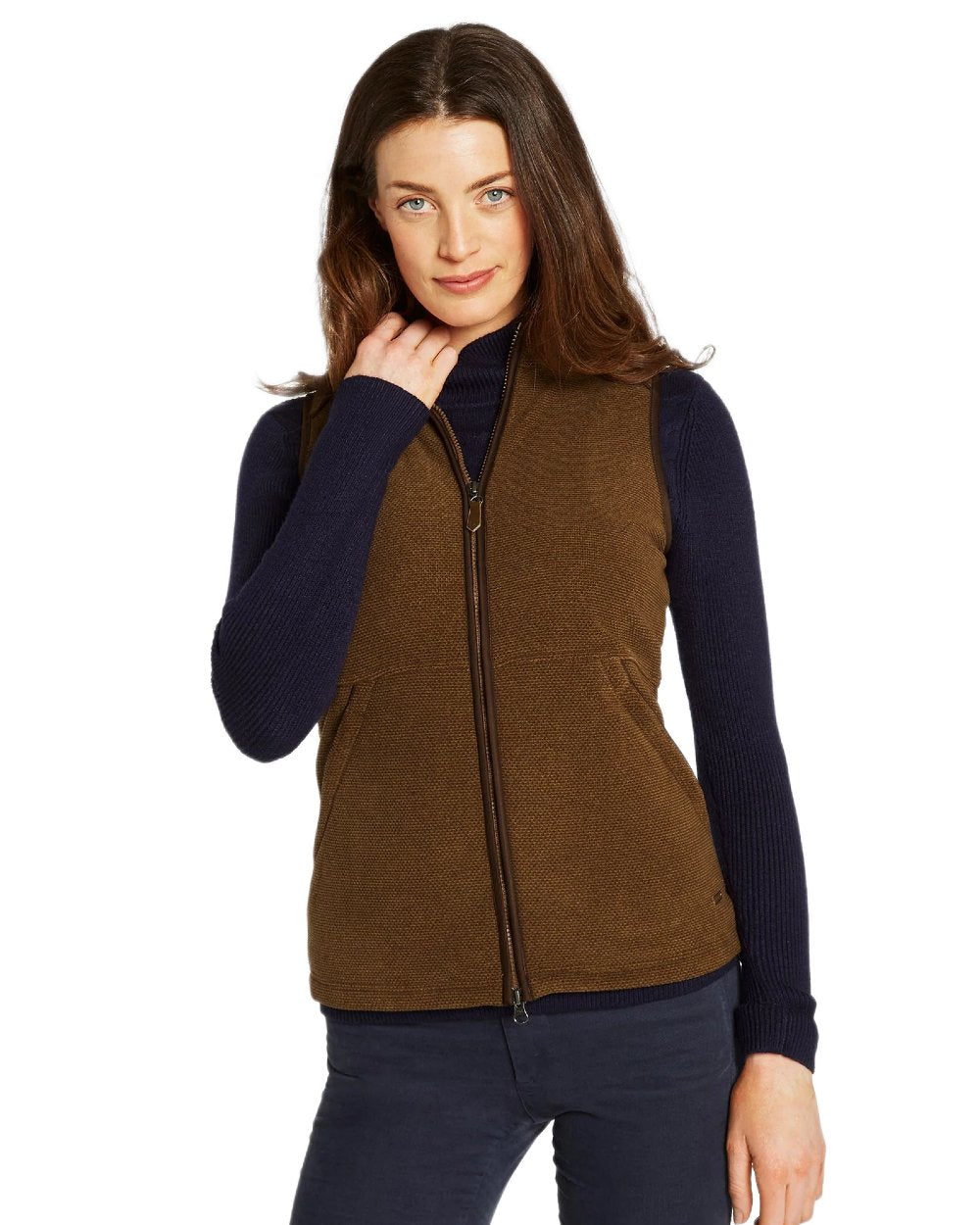 Walnut Coloured Dubarry Womens Carbury Fleece Gilet on white background 