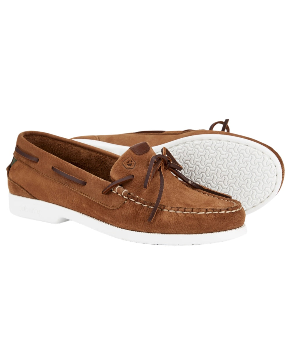 Chestnut coloured Dubarry Womens Coral Dubarrylite Slip On Deck Shoes on white background 