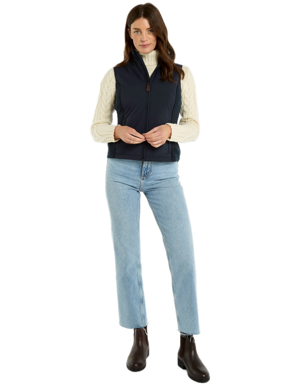 Navy coloured Dubarry Womens Deerpark Gilet on white background 