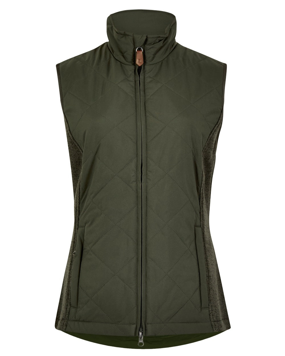 Olive coloured Dubarry Womens Deerpark Gilet on white background 
