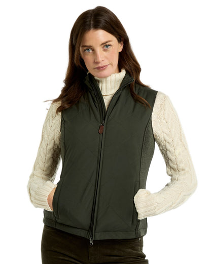 Olive coloured Dubarry Womens Deerpark Gilet on white background 