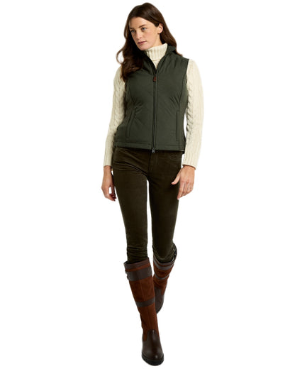 Olive coloured Dubarry Womens Deerpark Gilet on white background 