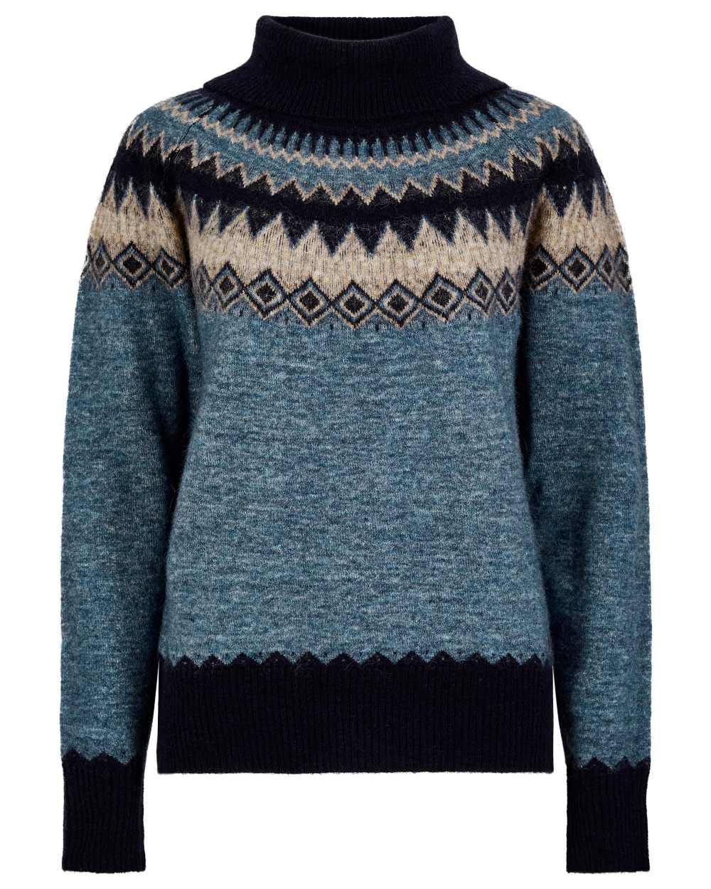 Navy Multi Coloured Dubarry Womens Devlin Fair Isle Pattern Sweater on white background 