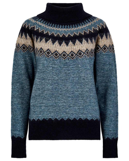 Navy Multi Coloured Dubarry Womens Devlin Fair Isle Pattern Sweater on white background 