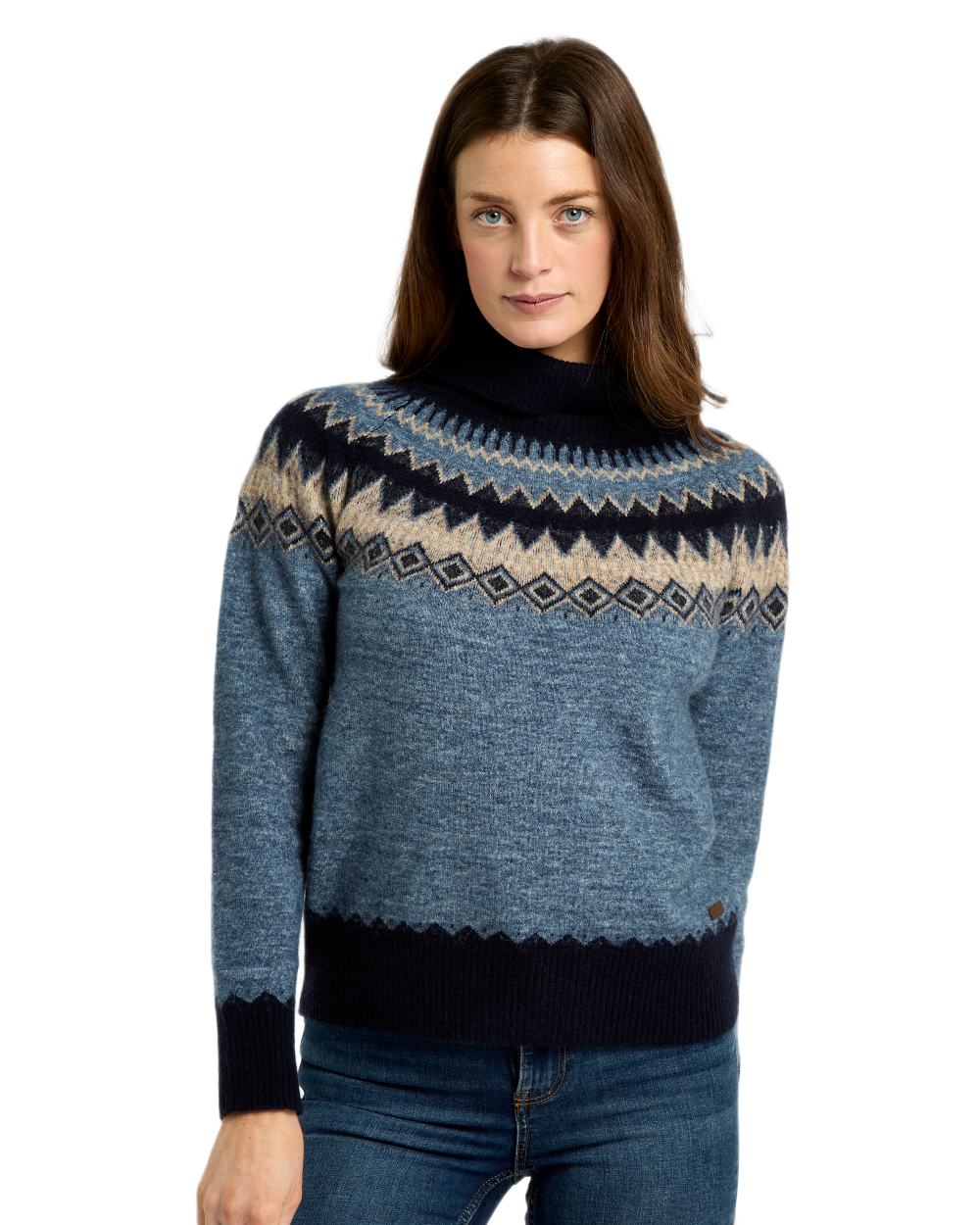 Navy Multi Coloured Dubarry Womens Devlin Fair Isle Pattern Sweater on white background 